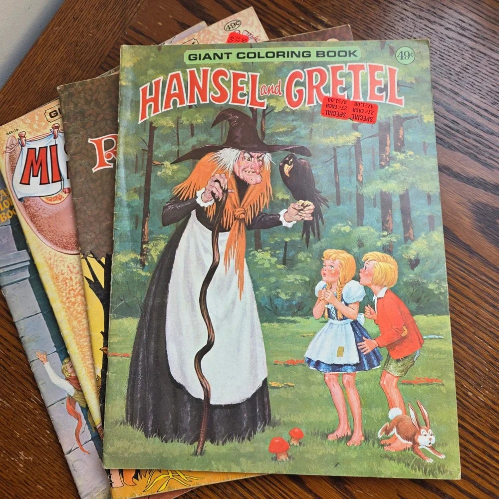 Vintage Giant Coloring Book Lot Puss in Boots Snow White Hansel Gretel 6 Books
